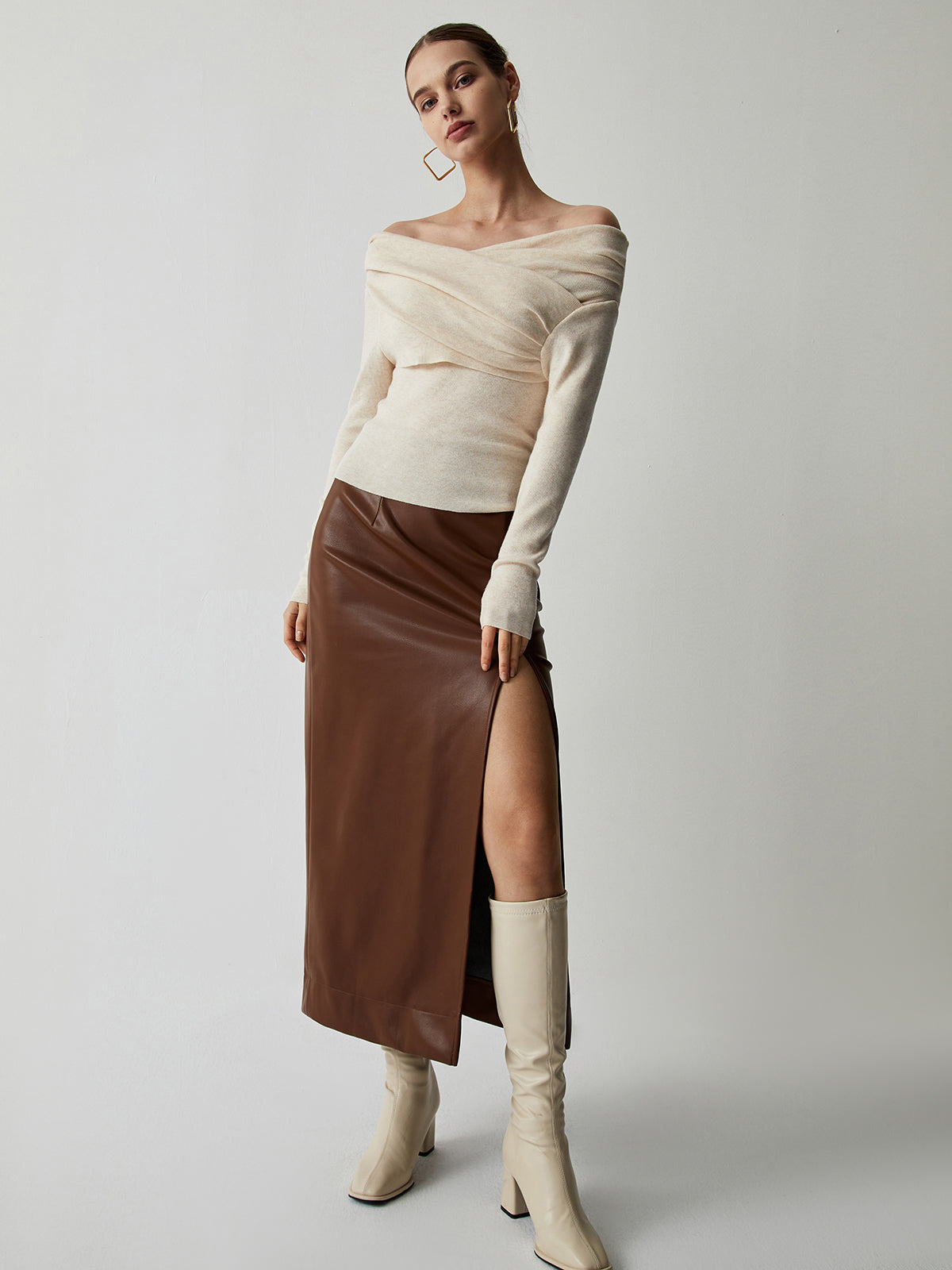 Haven | Wrap Knit Top with Long Off-Shoulder Sleeves