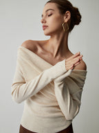 Haven | Wrap Knit Top with Long Off-Shoulder Sleeves