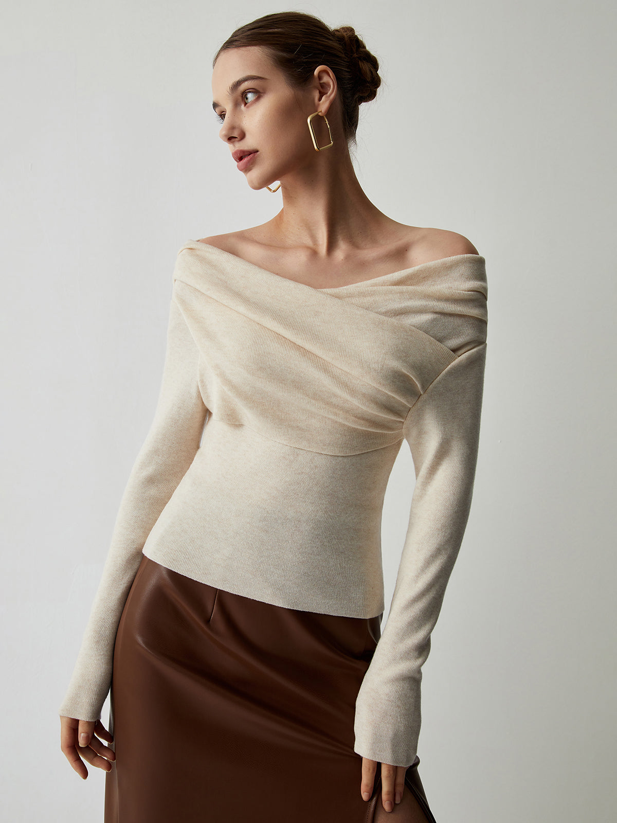 Haven | Wrap Knit Top with Long Off-Shoulder Sleeves