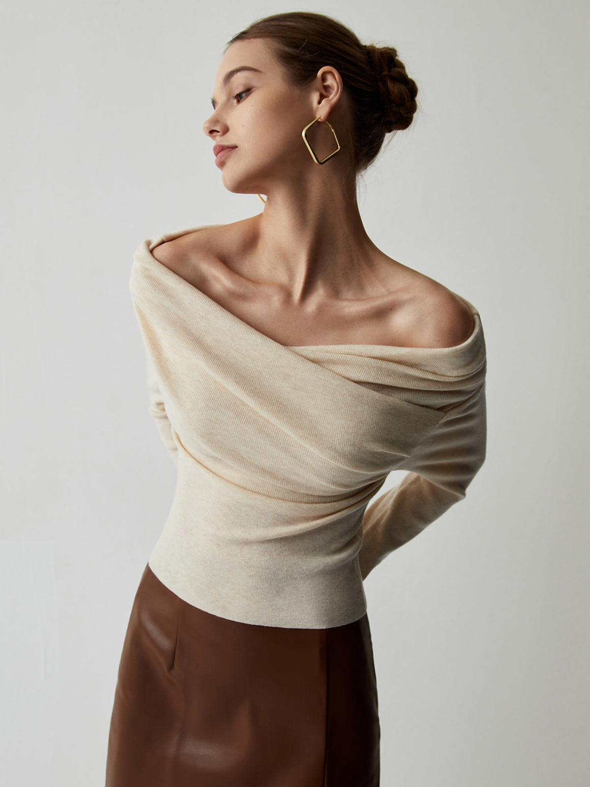 Haven | Wrap Knit Top with Long Off-Shoulder Sleeves