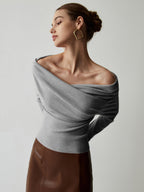 Haven | Wrap Knit Top with Long Off-Shoulder Sleeves