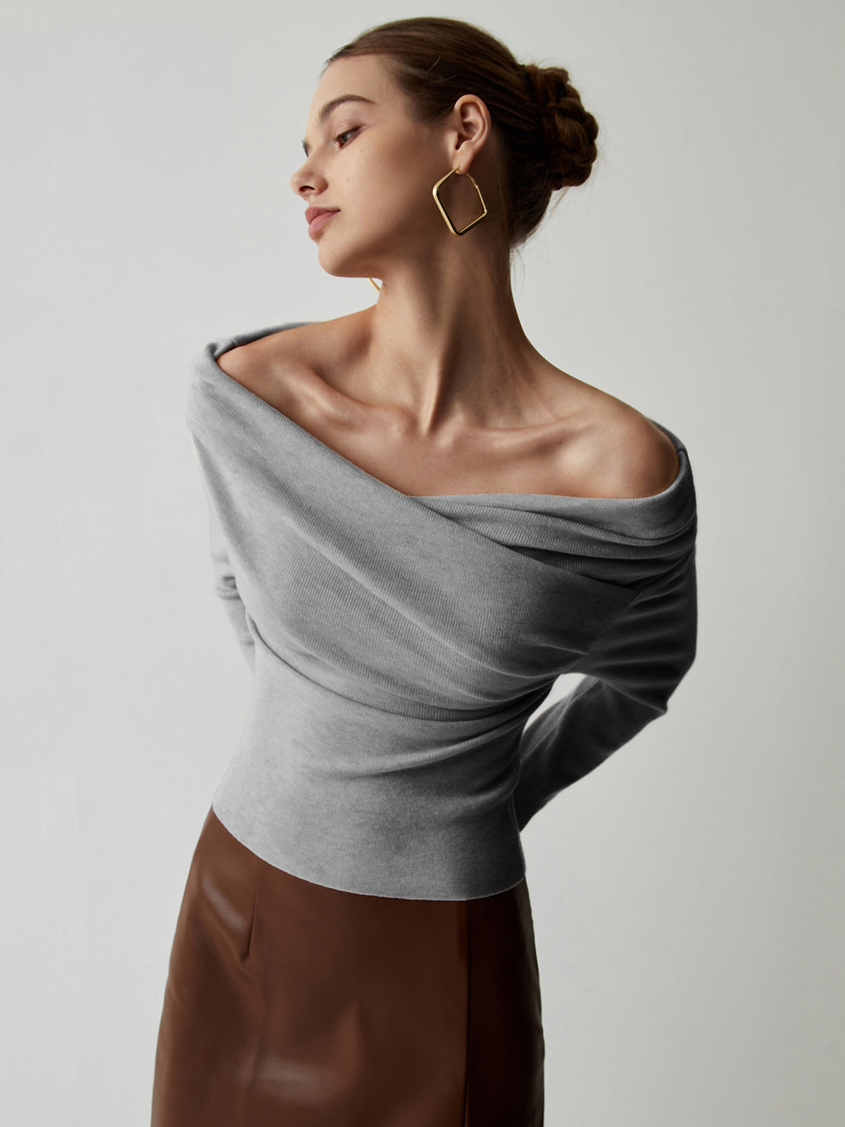 Haven | Wrap Knit Top with Long Off-Shoulder Sleeves