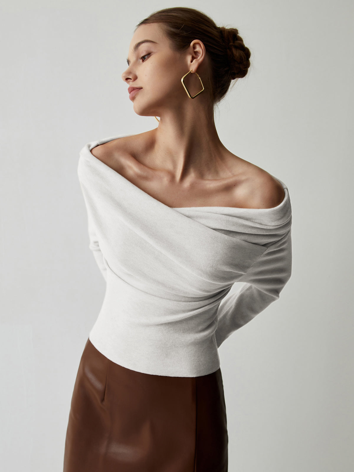 Haven | Wrap Knit Top with Long Off-Shoulder Sleeves