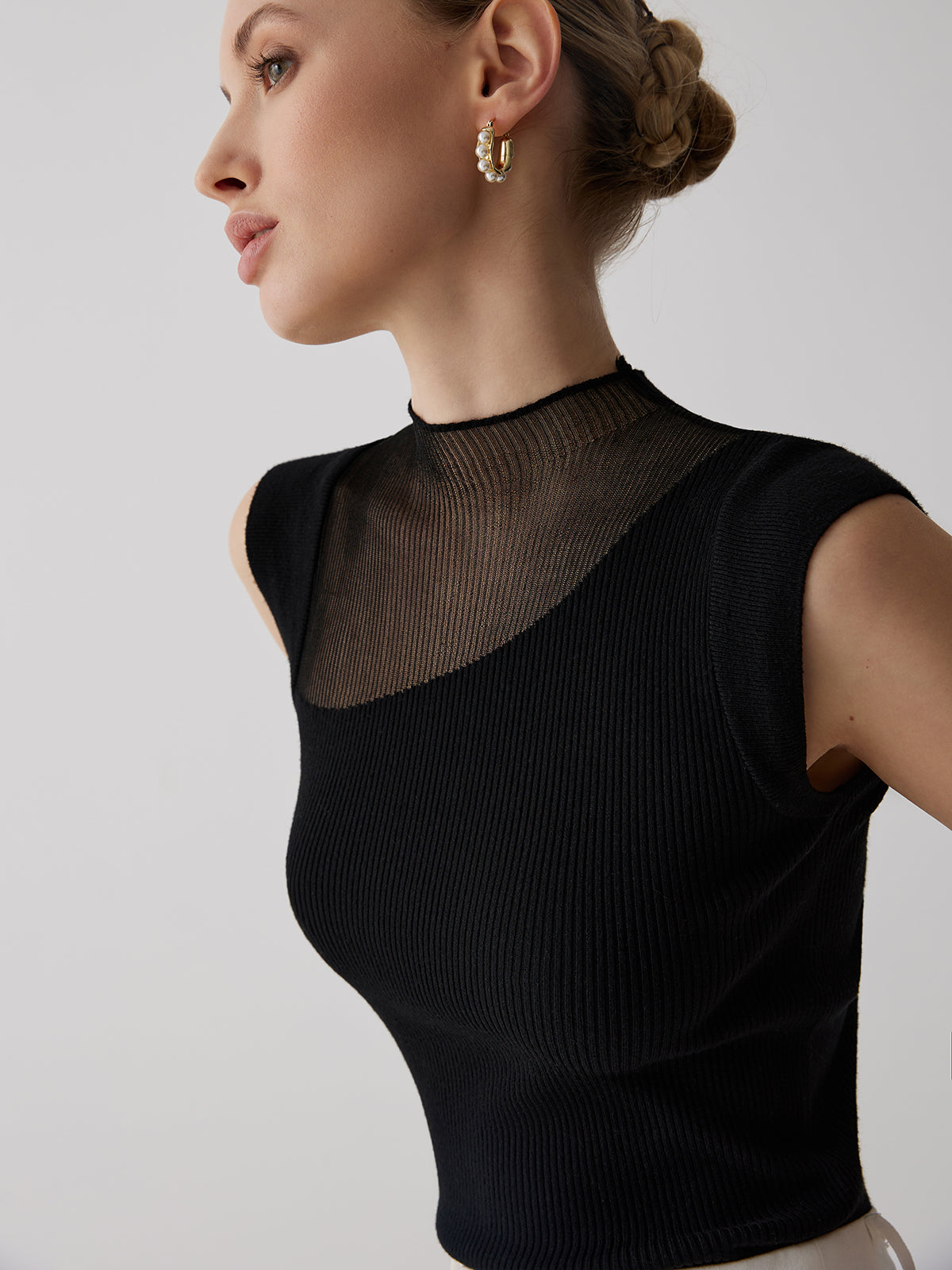 Clara | Sleeveless Mesh Patchwork Top
