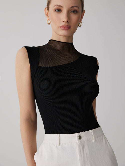 Clara | Sleeveless Mesh Patchwork Top