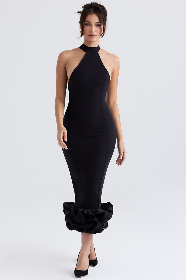 Lucia | Midi Black Peplum Dress