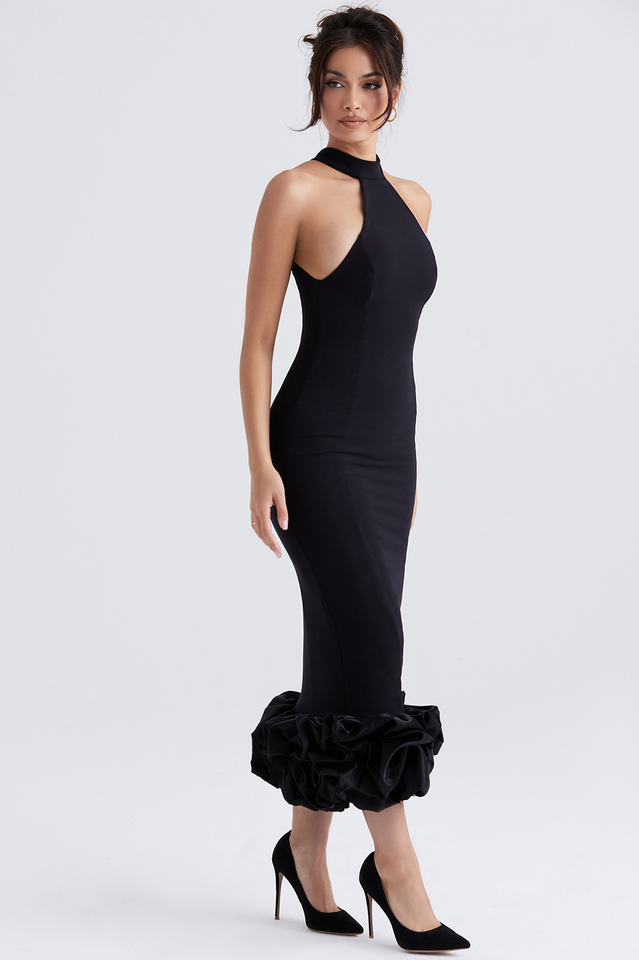 Lucia | Midi Black Peplum Dress