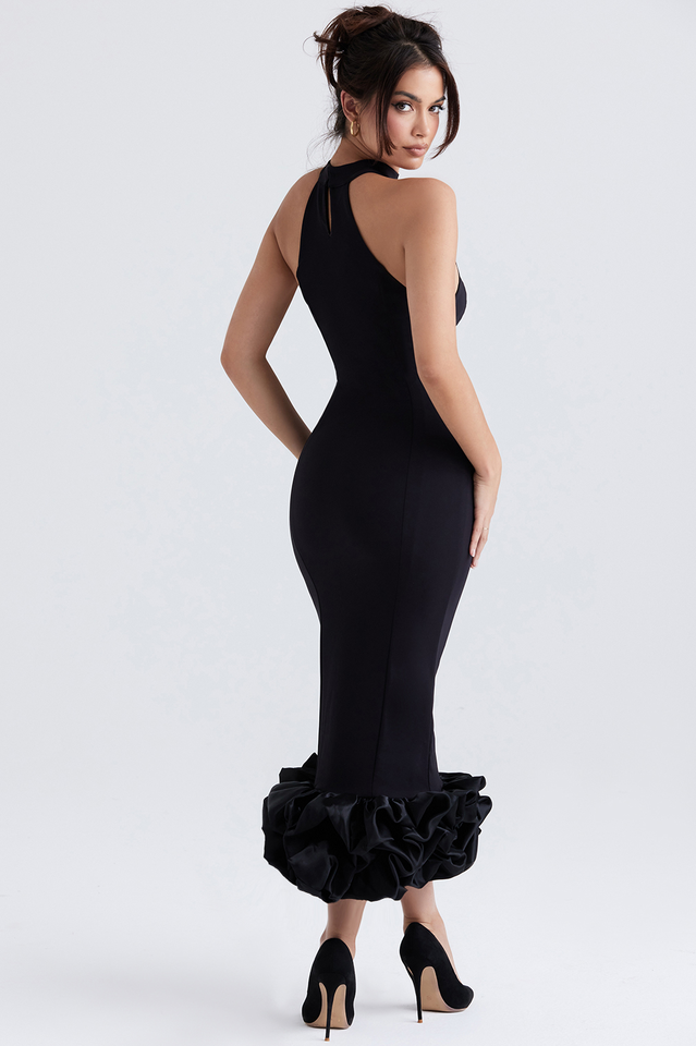 Lucia | Midi Black Peplum Dress