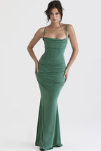 Selene | Ruched Corset Fishtail Evening Maxi Dress with Square Neck