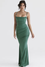 Selene | Ruched Corset Fishtail Evening Maxi Dress with Square Neck