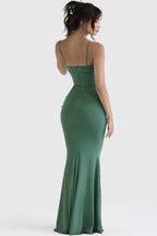 Selene | Ruched Corset Fishtail Evening Maxi Dress with Square Neck